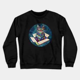 Cat in a Box Floating Through Space Pattern Crewneck Sweatshirt